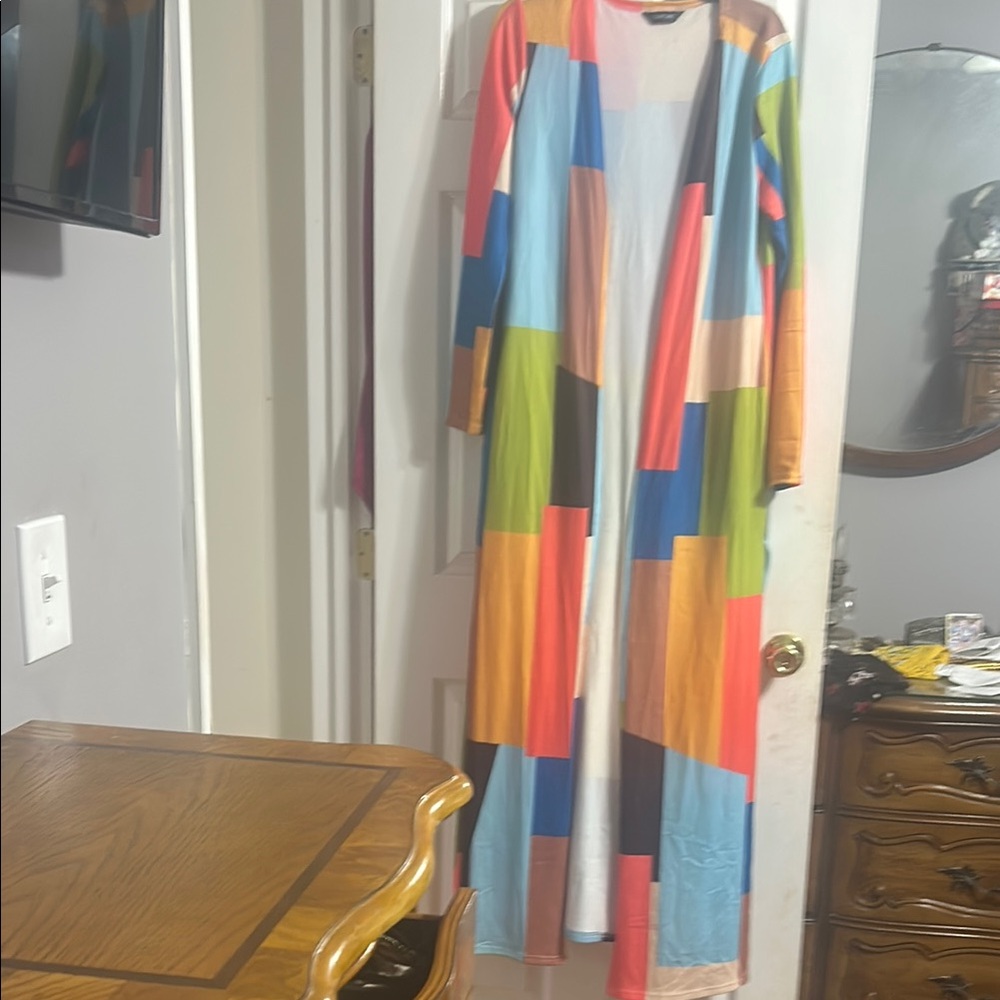 Colorful Patchwork Women's Long Cardigan